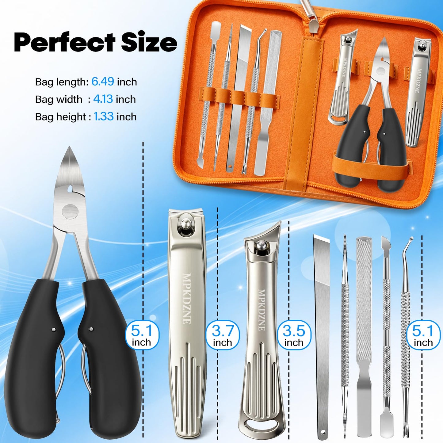 8-in-1 Heavy Duty Toenail & Fingernail Clippers for Seniors Men with Thick & Ingrown Nails - Manicure Pedicure Kit with 360° Swivel Head - Professional Wide Jaw Podiatrist Tools