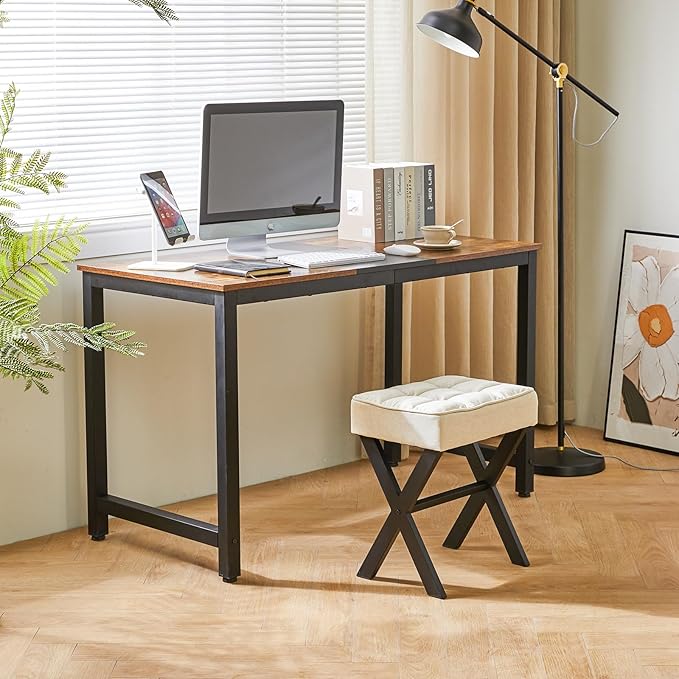 IBUYKE Square Makeup Stool with X-Leg Foot Rest, Linen Footrest, Ottoman Seat, Multi-Use as Small Side Table, for Bedroom, Living Room, Linen LG-70Y