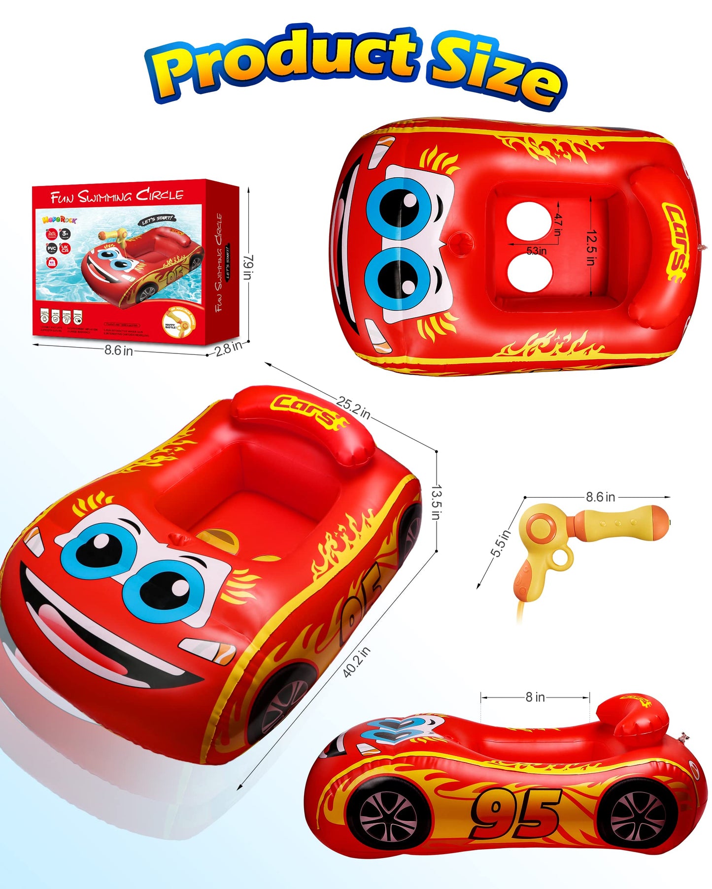 HopeRock Kids Pool Float with Water Gun - Inflatable Ride-on Swimming Toy for Boys Aged 3-8, Summer Fun (Red)