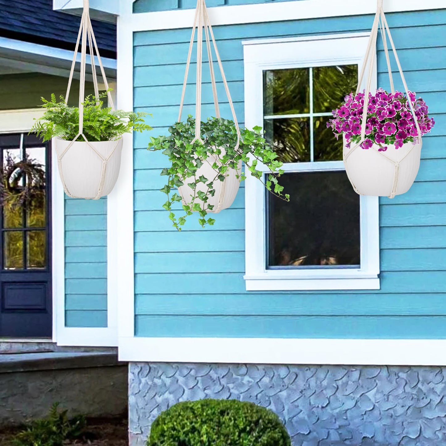 garini 3 Pack Different Size Macrame Plant Hanger,Hanging Plants Holder with 3 Hooks for Boho Home Decor(POTS NOT Included)