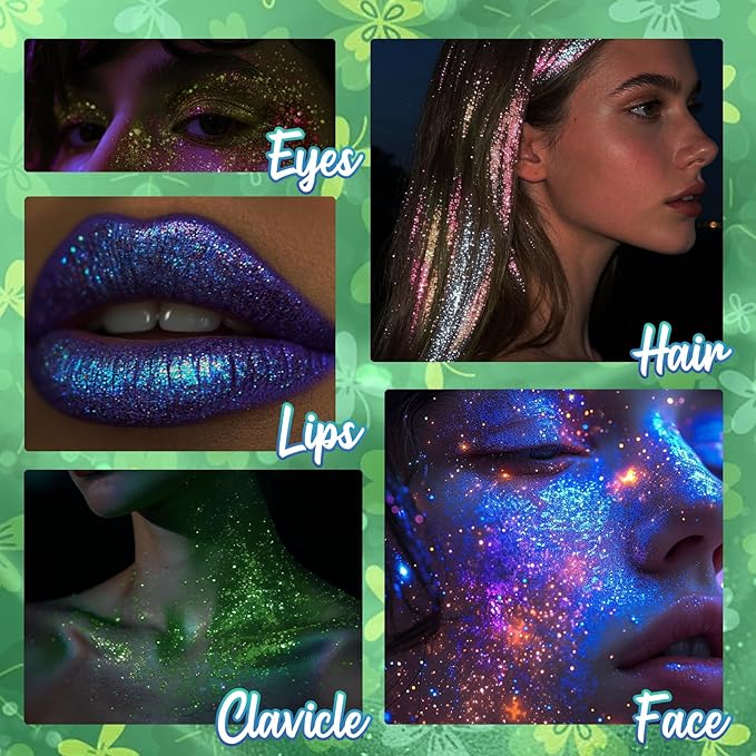 CAHOTO Green Rolling Glitter for Face Body & Hair, Roll-on Sequins for St. Patrick's Day, Sparkling Accessories for Christmas Concert Rave Festival Halloween Party Mardi Gras Carnival, 1.35fl.oz