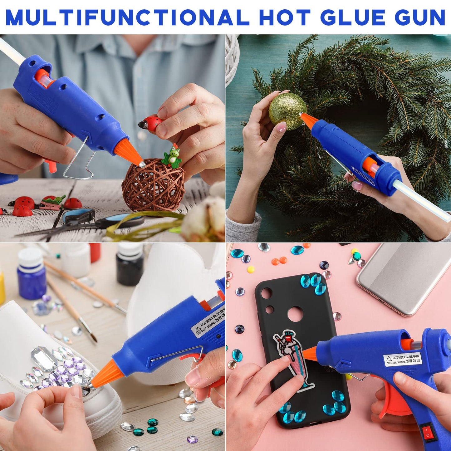 Zhengmy 4 Pieces Mini Hot Glue Gun with Glue Sticks for Class Projects Small Hot Melt Gun for Kids Low Temp with Rubber Protector Craft for DIY Arts, Sealing, Home Repairs, 20 W
