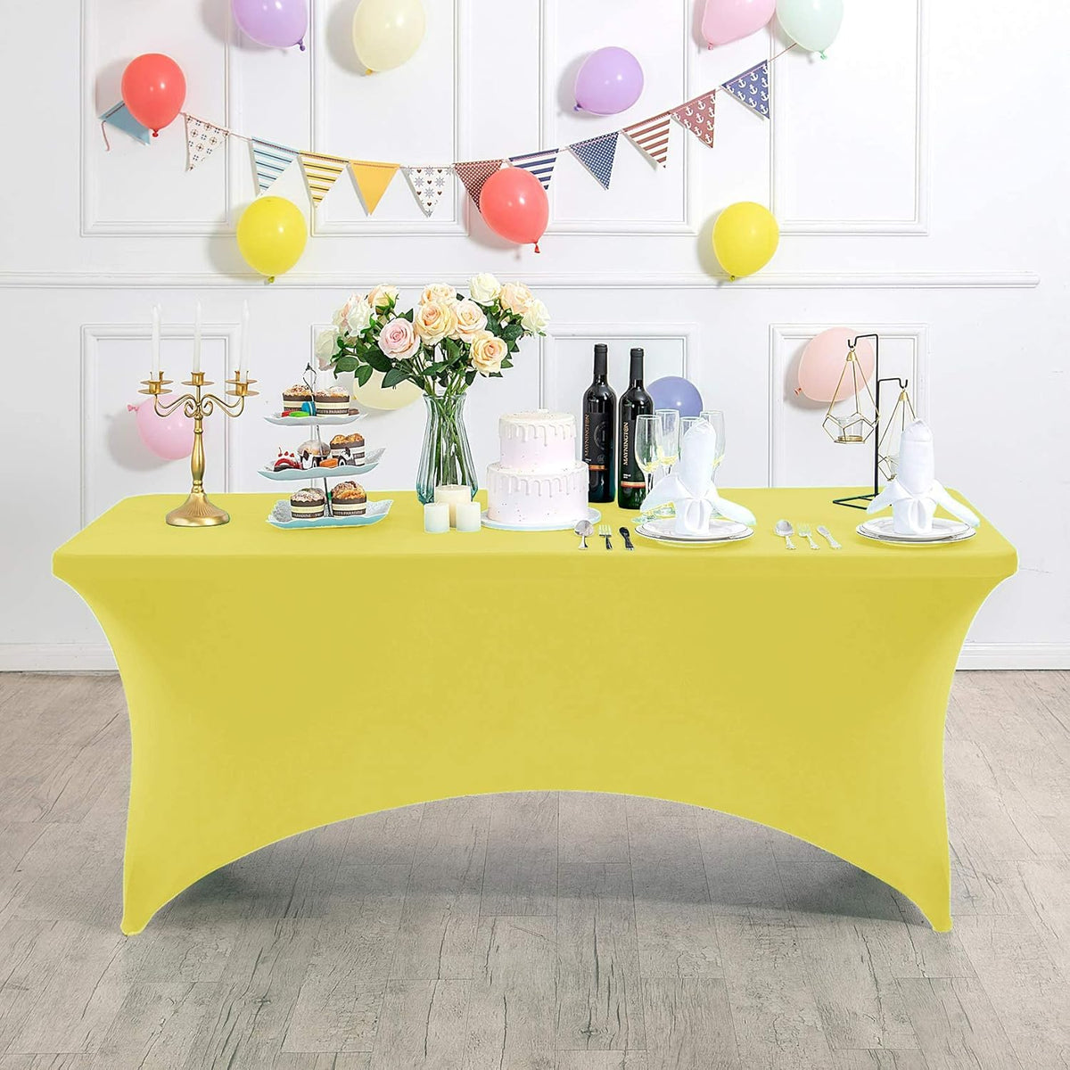 Spandex Table Cover for 6Ft or 4fT or 8ft Table Universal Fitted Stretch Tablecloth for Party, Banquet, Wedding and Events-Yellow