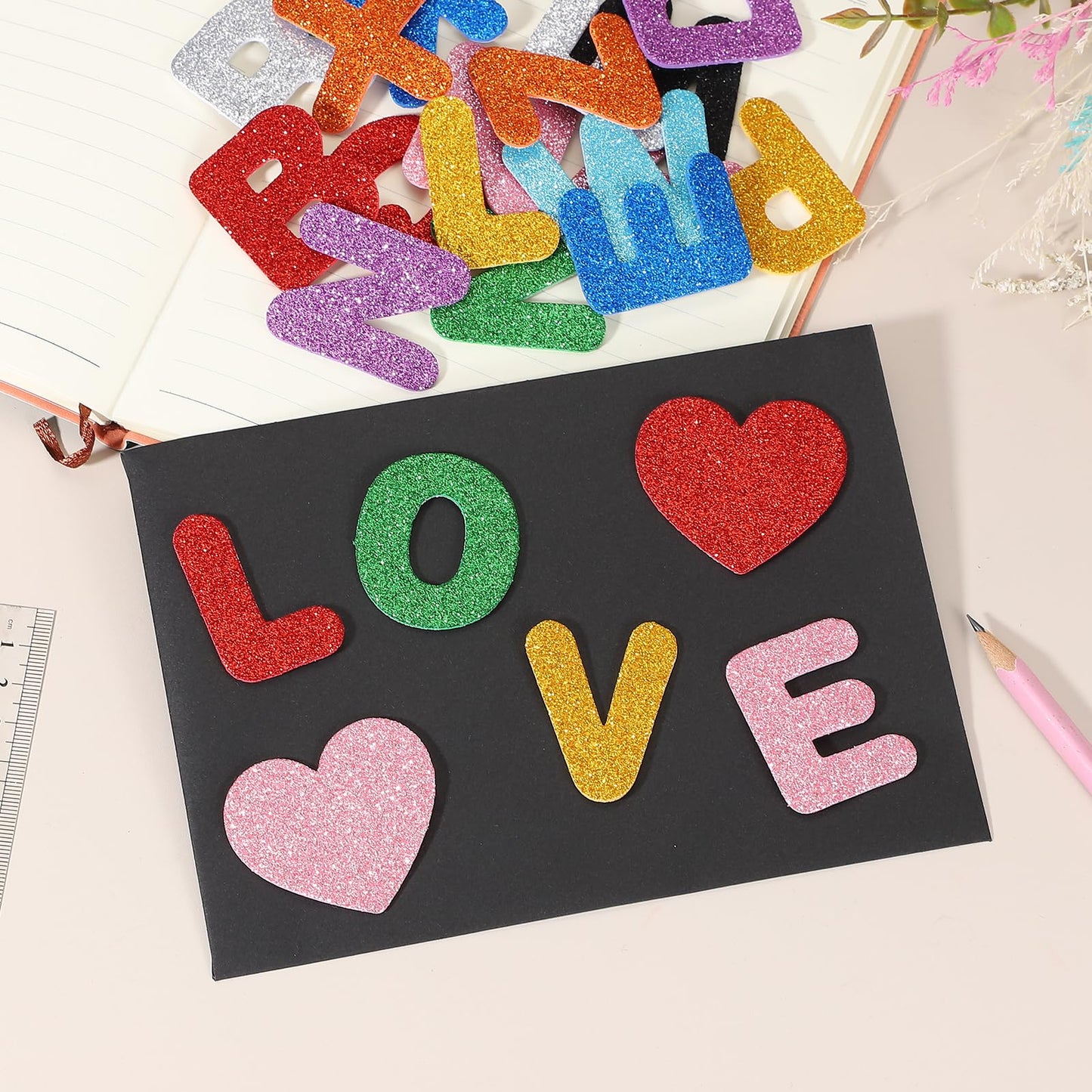 PATIKIL Alphabet Foam Stickers, 104Pcs Letters A-Z EVA Self Adhesive Glitters Foam Shape Sticker Craft Supplies for Scrapbook Card DIY Making Home Decor, Golden