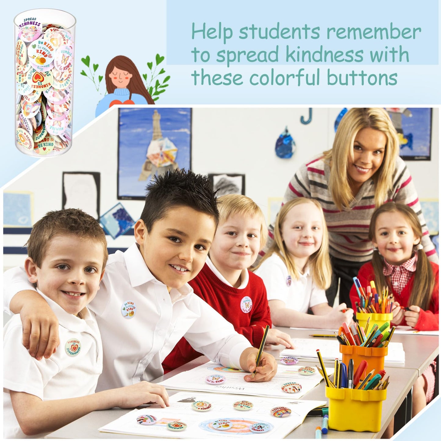 Glitinsel 100 Pcs Reading Awards/Be Kindness Pins Back to School Funny Reading Prizes Kindness Book Lover Round Buttons Pins Positive Incentive Reward Prizes for Students Classroom(Kindness)
