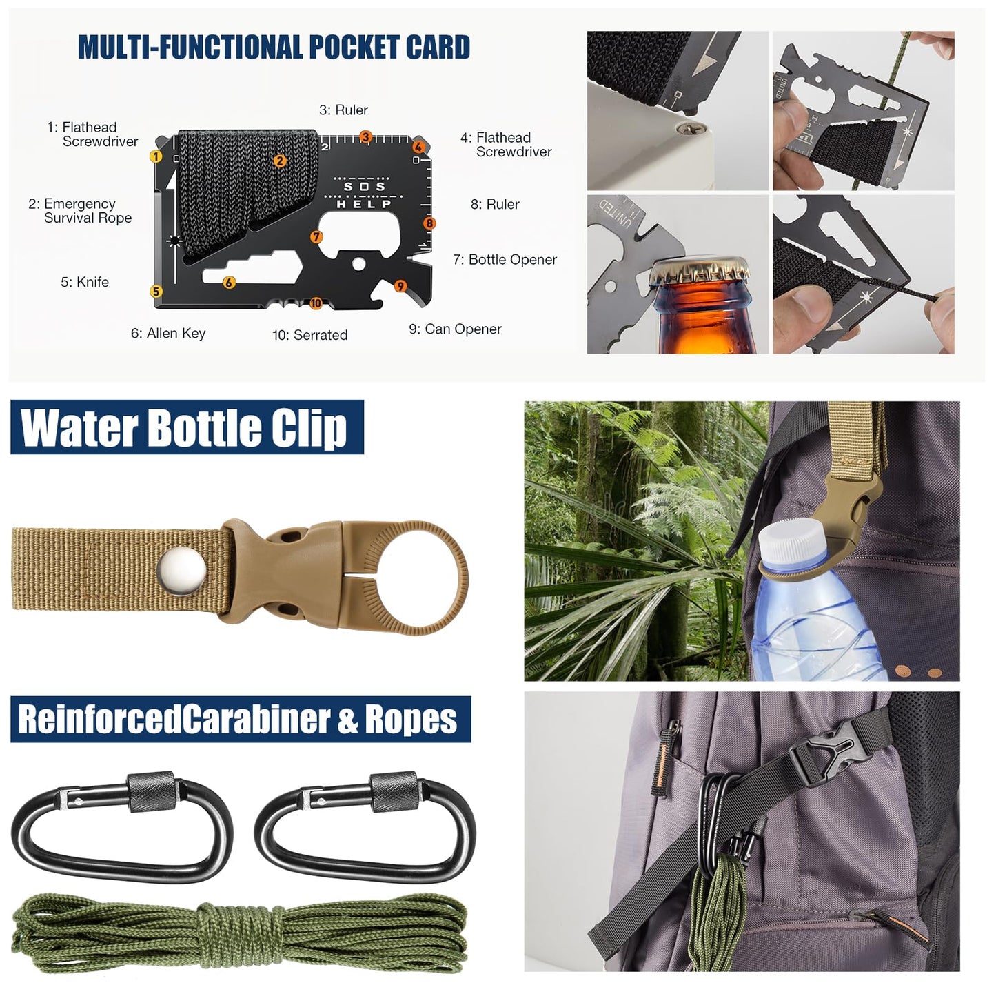 Survival Kit and Emergency Gear - 66 in 1 Outdoor Equipment with First Aid Fire ,Starter, Knife, Compass for Camping, Hiking, Gifts for Men