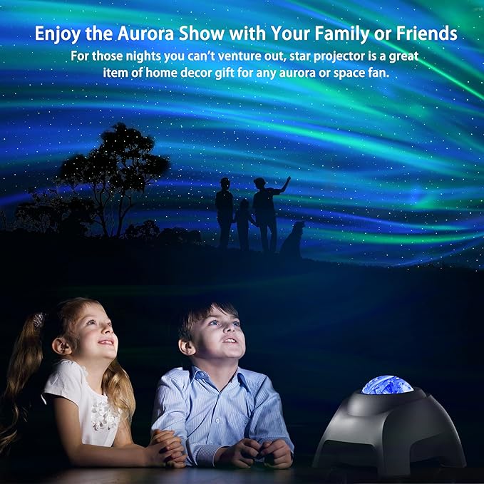AIRIVO Northern Lights Aurora Projector, Star Projector Music Speaker, White Noise Night Light Galaxy Projector for Kids Adults, for Home Decor Bedroom/Ceiling/Party (Black)