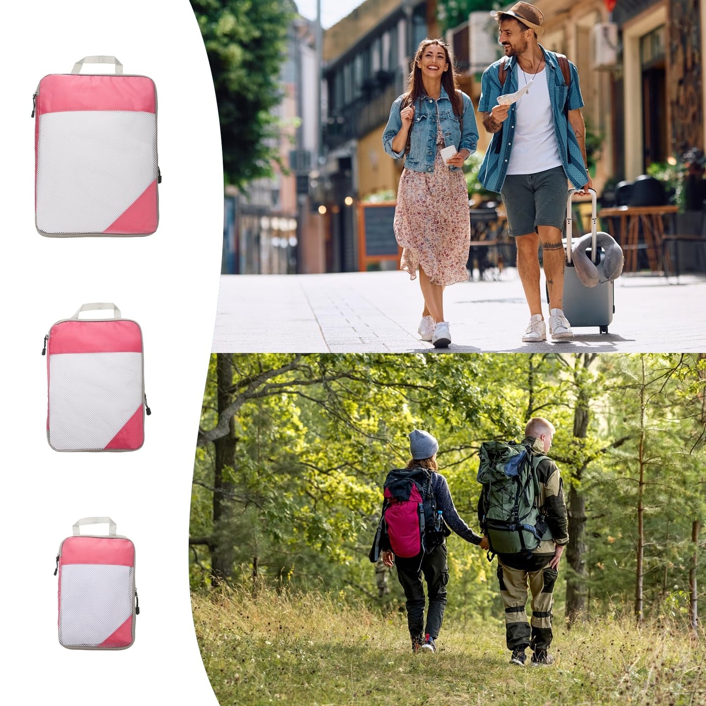 HARFINGTON 3pcs Compression Packing Cube for Suitcases Lightweight Luggage Organizers Bag Travel Essentials Compression Bags for Carry on Suitcases, Pink