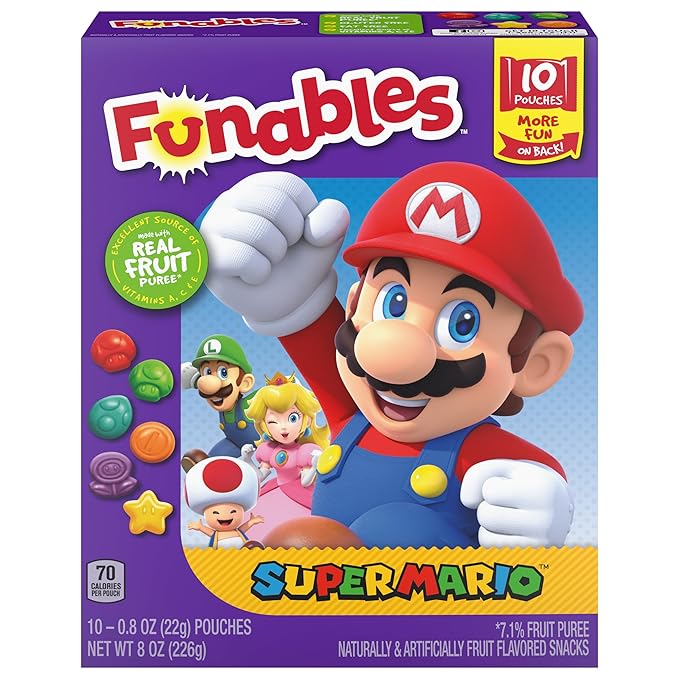 Funables Fruity Snacks, Super Mario, Assorted Fruit, Flavored Snacks, 0.8 oz 10 ct