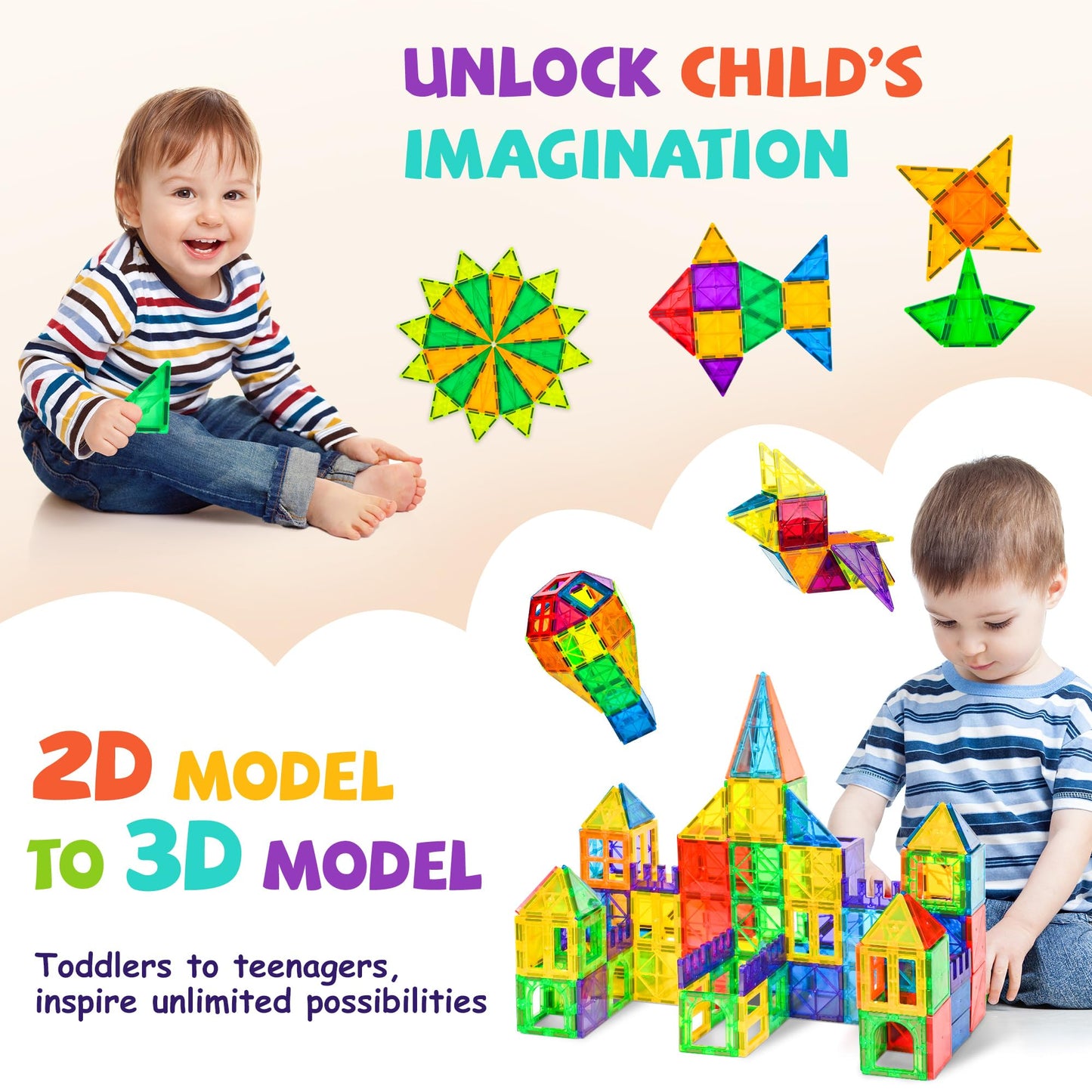 cossy 120Pcs Magnetic Tiles Magnetic 3D Building Blocks Set Educational Construction Toys for 3 4 5 6 7 8 Year Old Boy and Girl with Stronger Magnets, Educational Toys, Recreational, Conventional