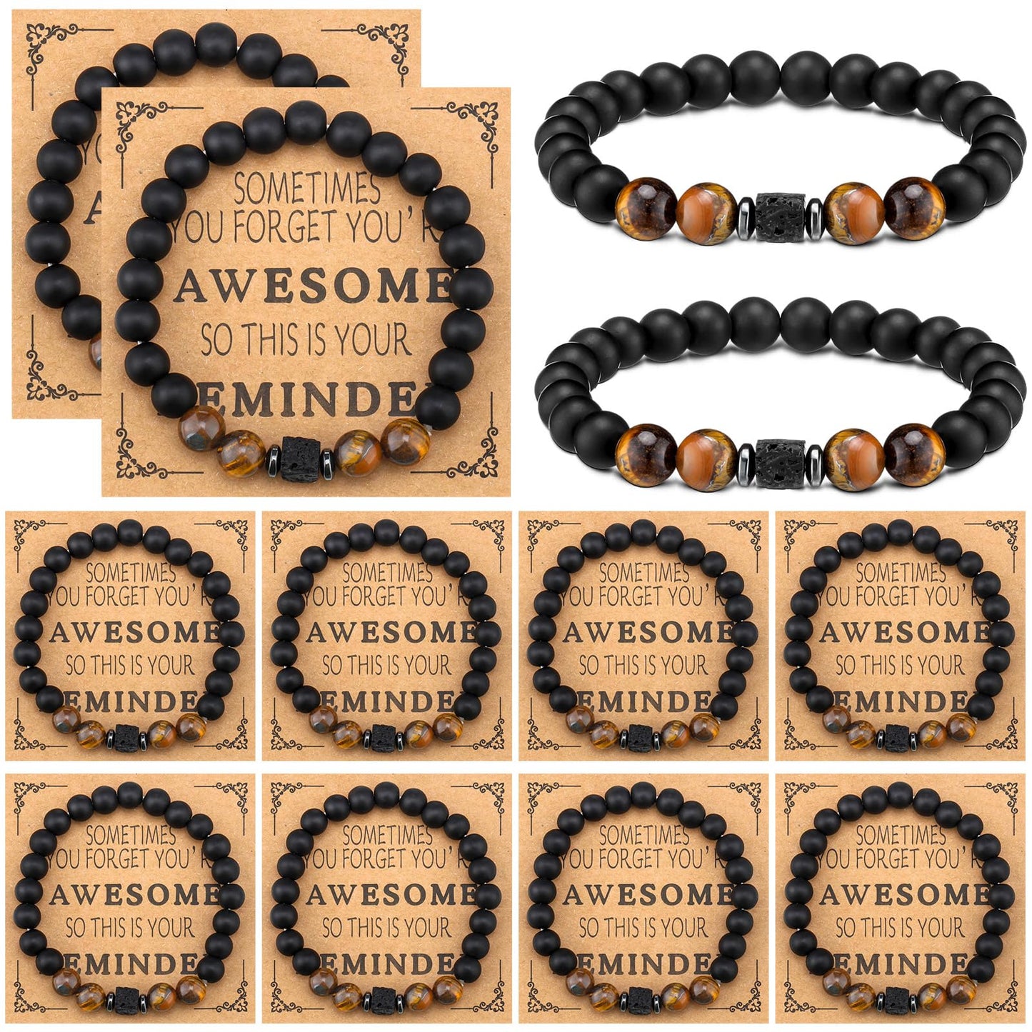 Landical 12 Sets Inspirational Bracelets Bulk for Men Women Sometimes You Forget You're Awesome Bracelets(Round)