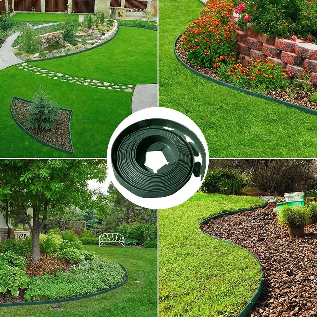 Landscape Edging, 3IN Tall Garden Edging Borders,Flexible Lawn Edging Border Kit,Mini Plastic Fence for Yard Flowerbeds,Grass (Green, 3 in x 49 FT)