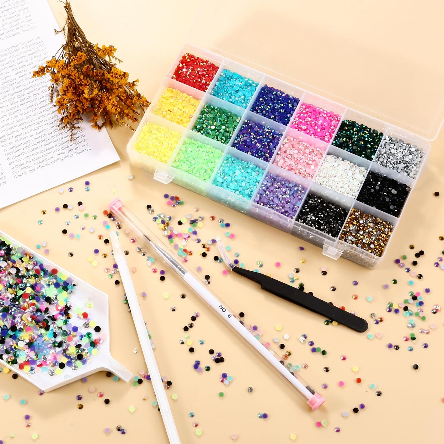 Meibite Jelly Rhinestones Kit 36000pcs Flatback Gems for Crafts, 3mm Round Rhinestones for Nails, Clothes, Tumblers, Decoration, DIY Bedazzling Kit with Tools