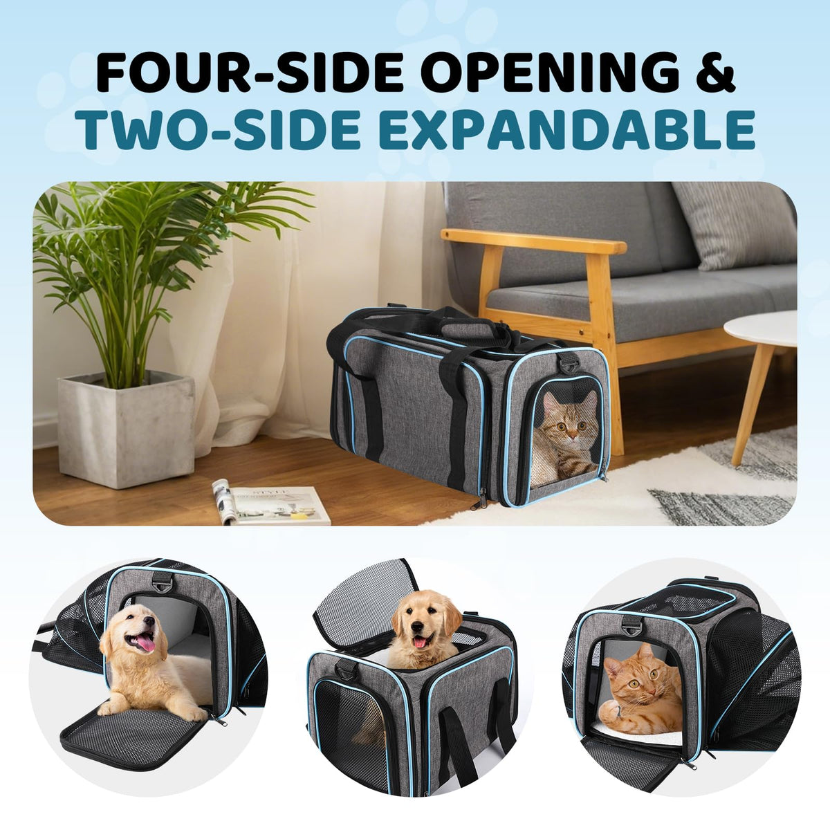 Cat Carrier - Airline Approved Expandable Soft Side Pet Carrier, Collapsible Pet Travel Bag Carrier with Foldable Pet Bowl for Cat Small Animals Under 14LB, 17 * 11 * 11