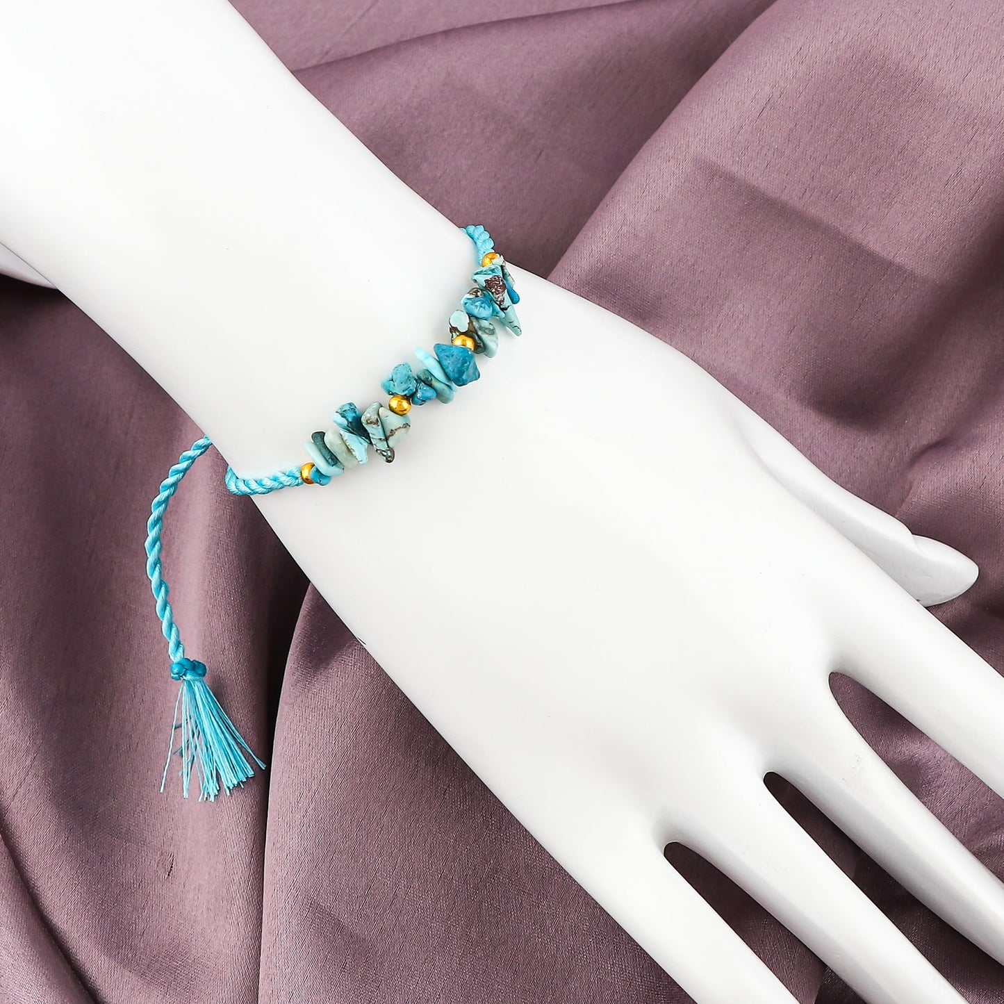 GEMSYMPHONY Turquoise Gemstone Chips Rope Bracelet – Adjustable Handmade Crystal Chip Bead Bracelet for Women & Men, Natural Stone Healing Jewelry, Boho Style, Unisex Spiritual Gift (Turquoise)