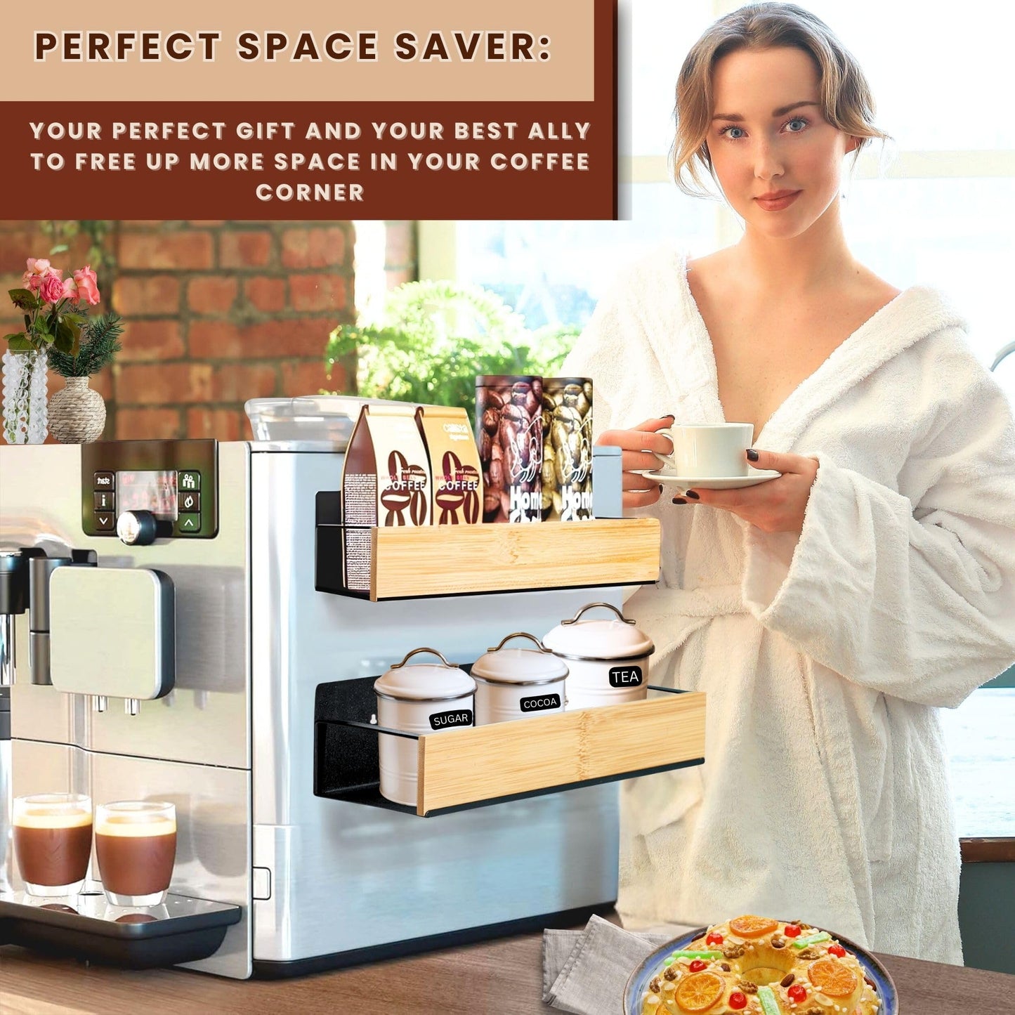 WY Family (4 Pack) Magnetic Spice Storage Rack Organizer for Refrigerator and Oven, 4 Strong Magnetic Shelf, Black Fridge Storage, Spice Rack Organizer, Metal-Bamboo