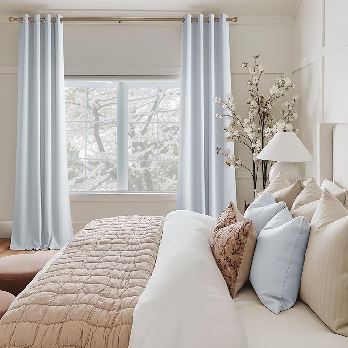 NICETOWN Room Darkening Draperies Curtains Panels, 2 Panels Greyish White W52 x L102