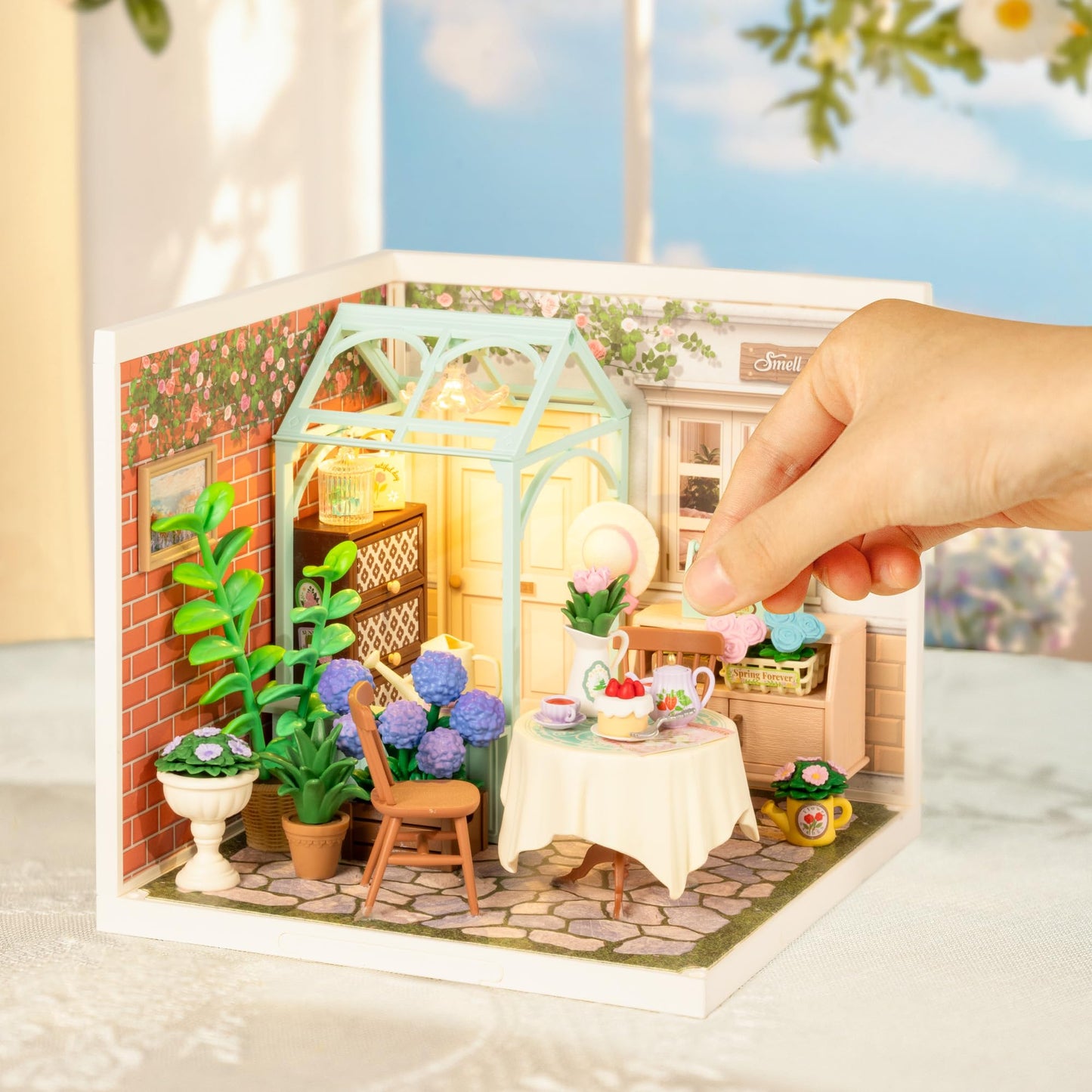 Rolife Super Creator-DIY Plastic Miniature House for Adults, Mini Blocks Model Kit Building Set for Teens 8-12, DIY Crafts/Hobbies/Building Blocks Toys for Teens&Adults (Blooming Tea Garden)