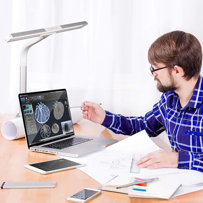 OttLite LED Desk Lamp with Sturdy Clamp - Extra Wide Lighting, Dimmable with 5 Brightness Settings & Energy Efficient Natural Daylight LEDs for Home Office, Computer Desk, Dorms & Workbench