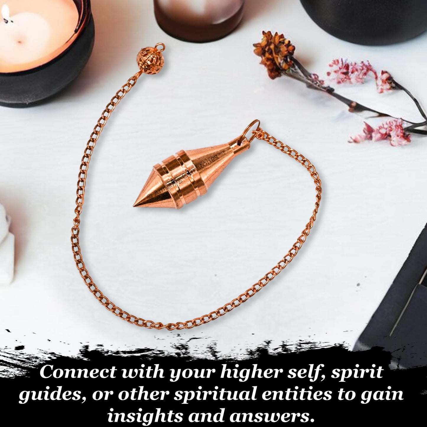 Amazing Gemstone Healing Metal Pendulums for Divination, Copper Cone with Ring Steel Copper Pendulum High Energy Pendulo de Bronce Pendulos de Mesa MP65