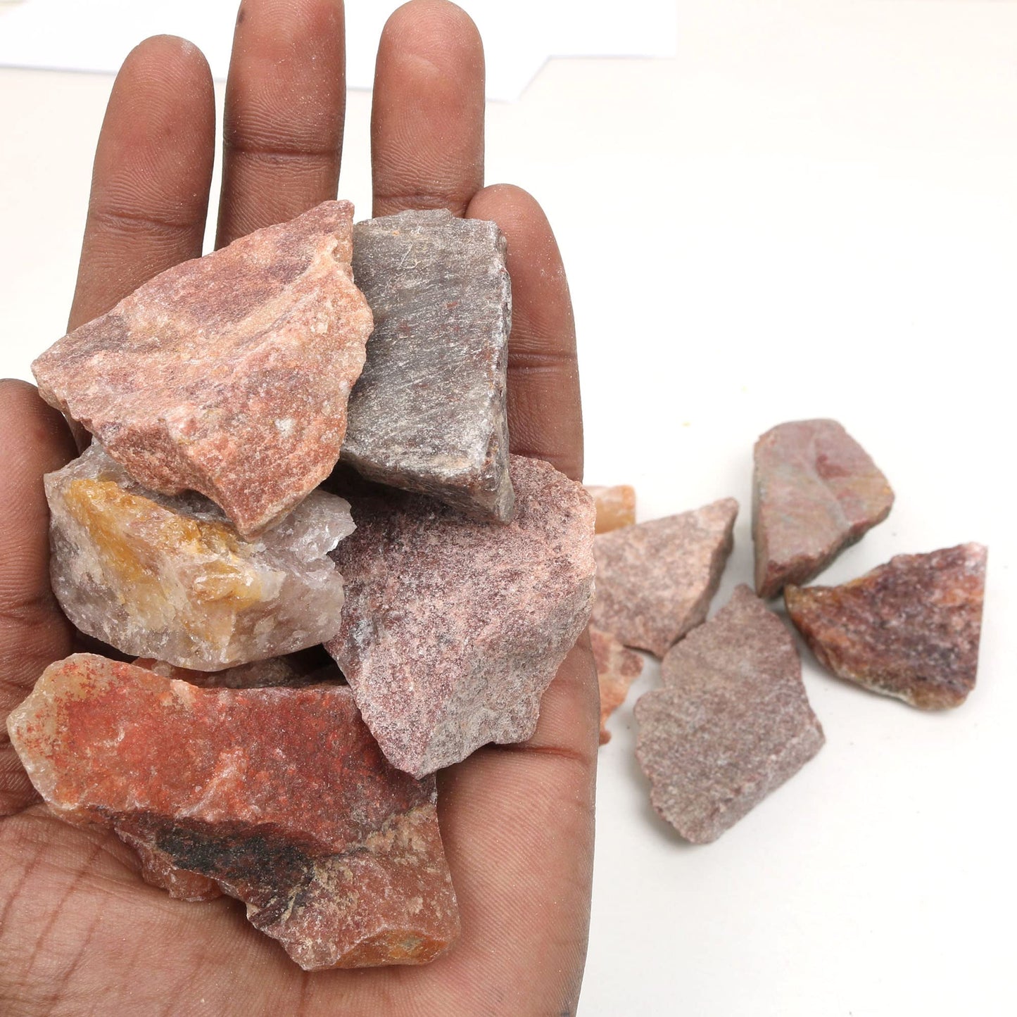 REAL-GEMS Natural Raw Healing Crystals Rough Stones for Tumbling, Cabbing, Polishing, Wire Wrapping, Wicca & Reiki Crystal Healing, Mix Gemstones,7 Chakra (Pink Jade)