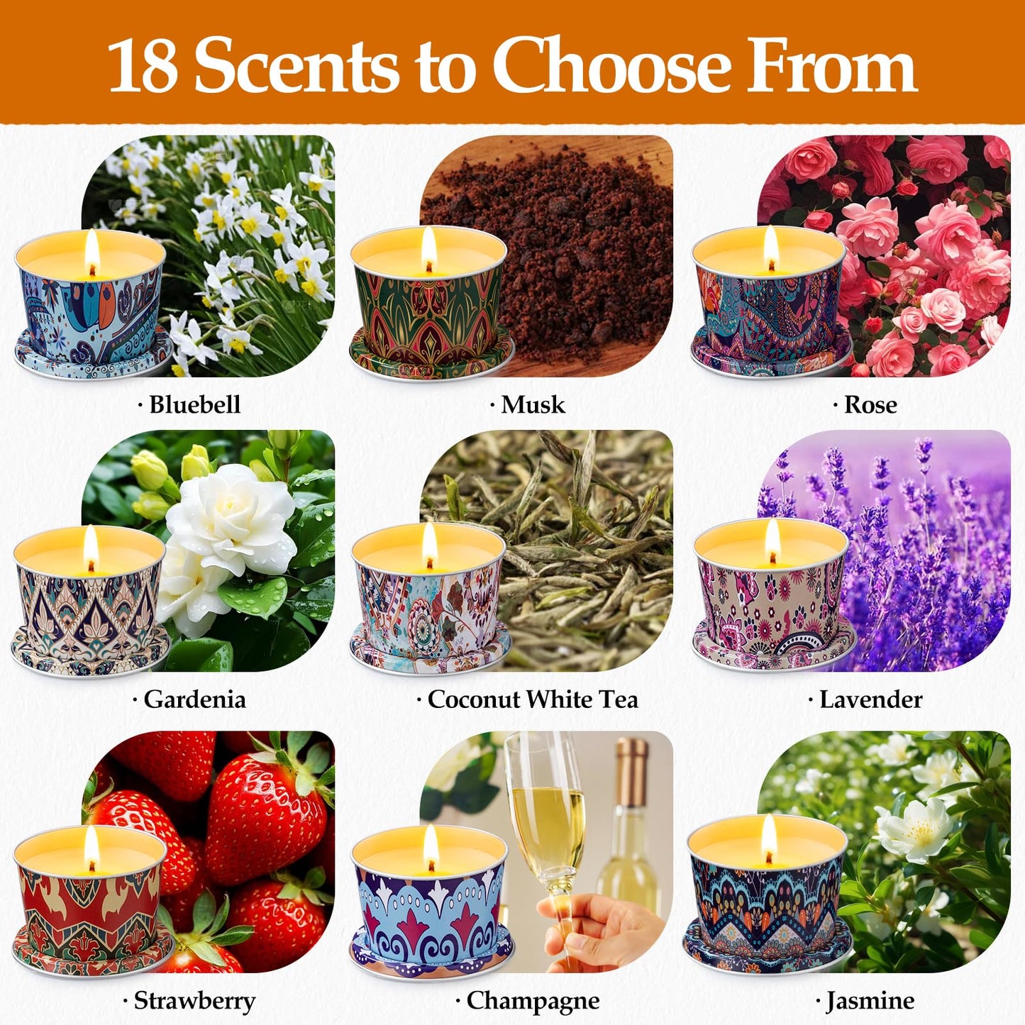 Scented Candles Set, 18 Pack(40oz) Travel Soy Wax Candles Bulk, Long Lasting Aromatherapy Candle Gift Set for Women, Home Fragrance, Valentine's Day,Relaxation & Stress Relief