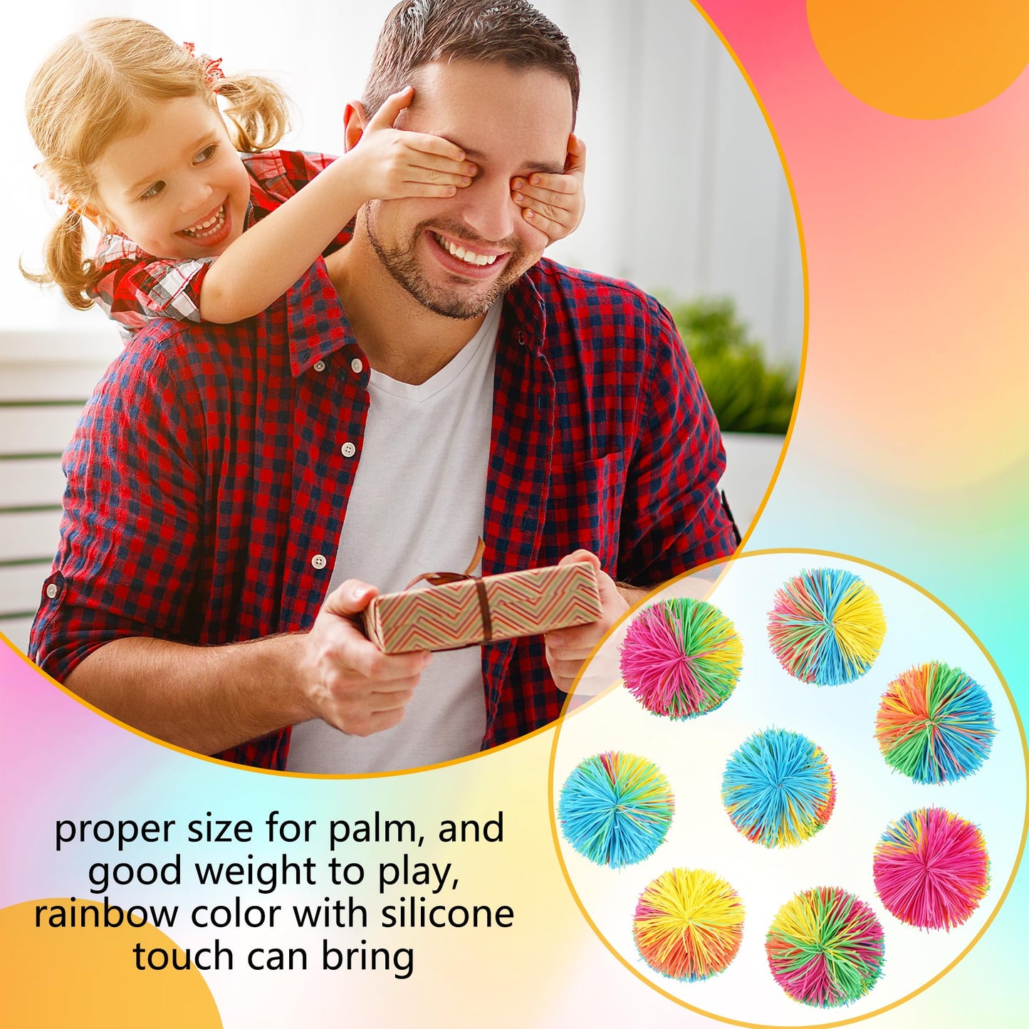 Cagemoga 18 Pack 2.36 Inch Stringy Balls Soft Rainbow Stringy Balls Silicone Silk Ball Active Fun Toy for Kids Birthday Christmas Easter Party Favors Classroom Rewards Gift Bag Fillers