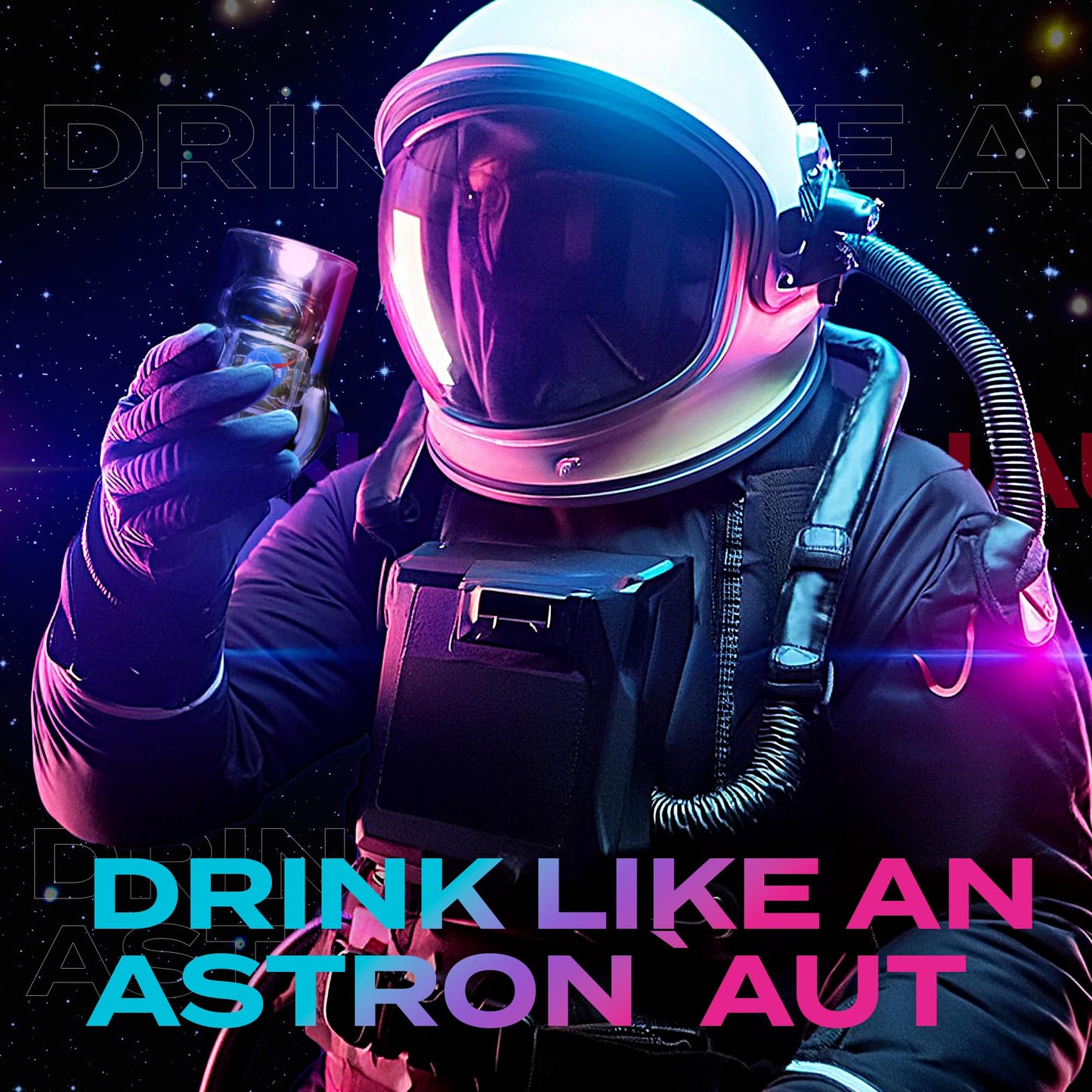 NASA Astronaut Glasses - 7 oz Set of 2 Double Wall Iridescent Drinkware with NASA symbol and Artemis Patch - Unique Glassware for Space Enthusiasts - Keeps Drinks Cold Longer