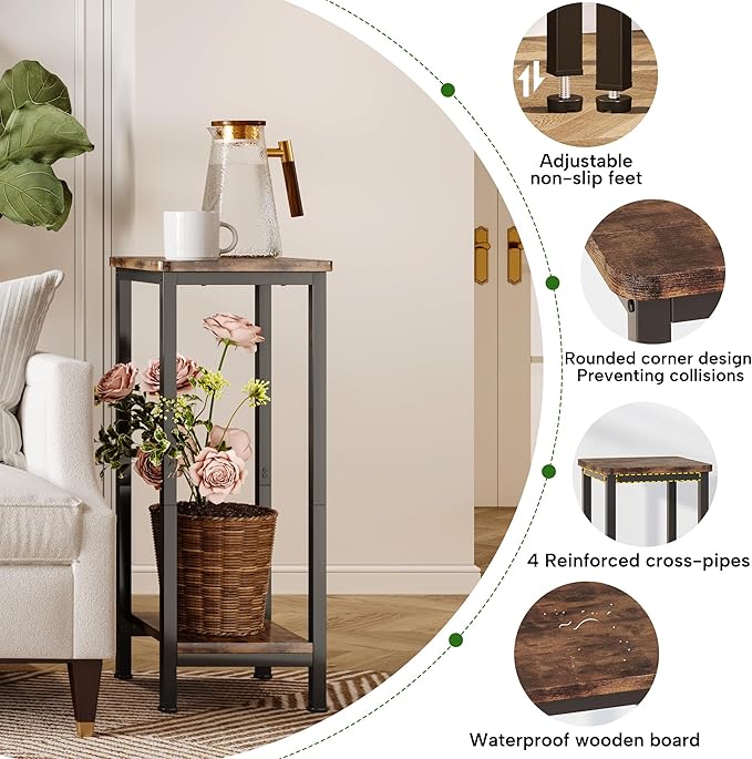 Homeiju 2-Pack Plant Stand Indoor, 2 Tier Wood Corner Plant Stand, Modern Square Plant Shelf Flower Stand for Living Room Patio Balcony Garden, Rustic Brown