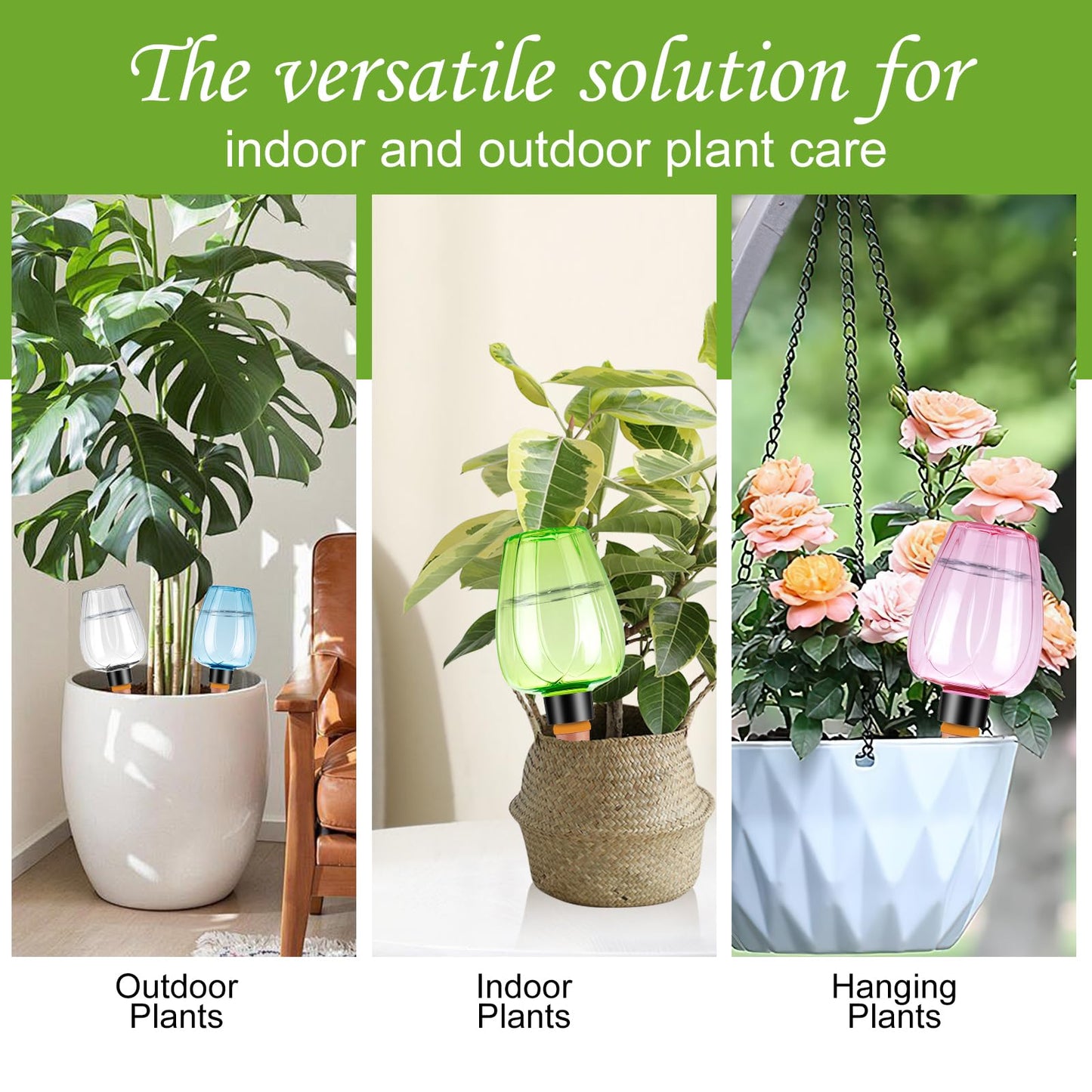 Ansberta 4 Pcs Plant Watering Globes Self Watering Planter Insert Plants Top Fill Water Device Plastic Water Bulbs Slow Release Terracotta for Plants, Multicolor