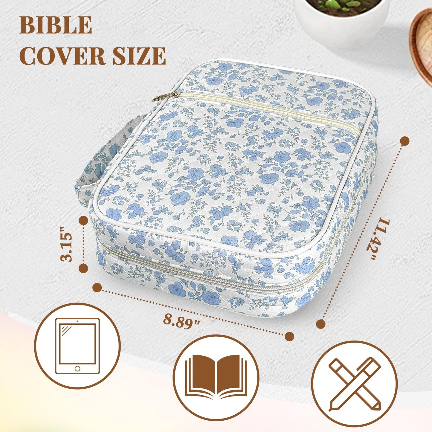 Szcxyy Bible Cover Case for Women,Bible Study Supplies Accessories,Bible Journaling Kit,Blue Flower Carrying Case with Highlighters