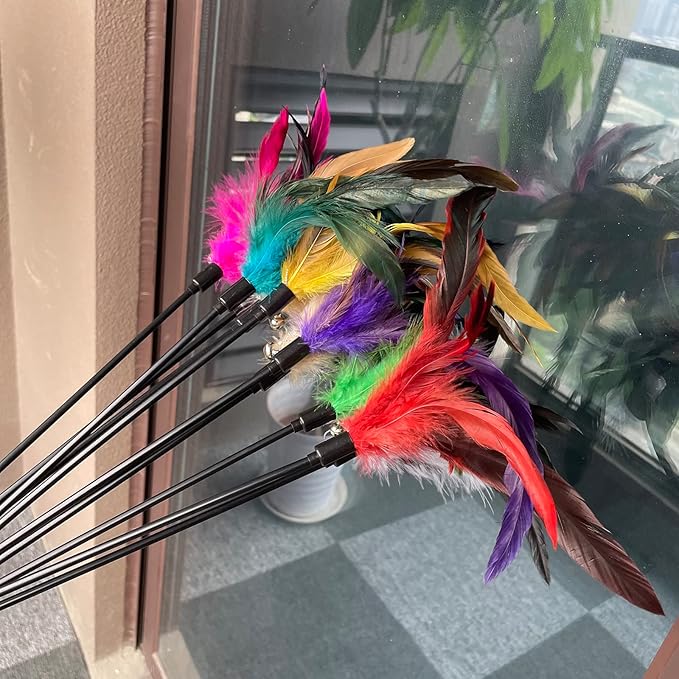 YUBONUS Cat Feather Wand Toys 10-Pack with Bell Indoor Kittens