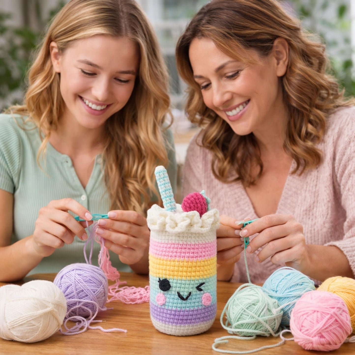 HOUSE CREATIVITY Beginner Crochet Kit for Adults, Beginners Crocheting Knitting Kit with Yarn Sets, Step-by-Step Video Tutorials,Animal Craft Kit, Holiday Birthday Gifts(Cup with Straw)