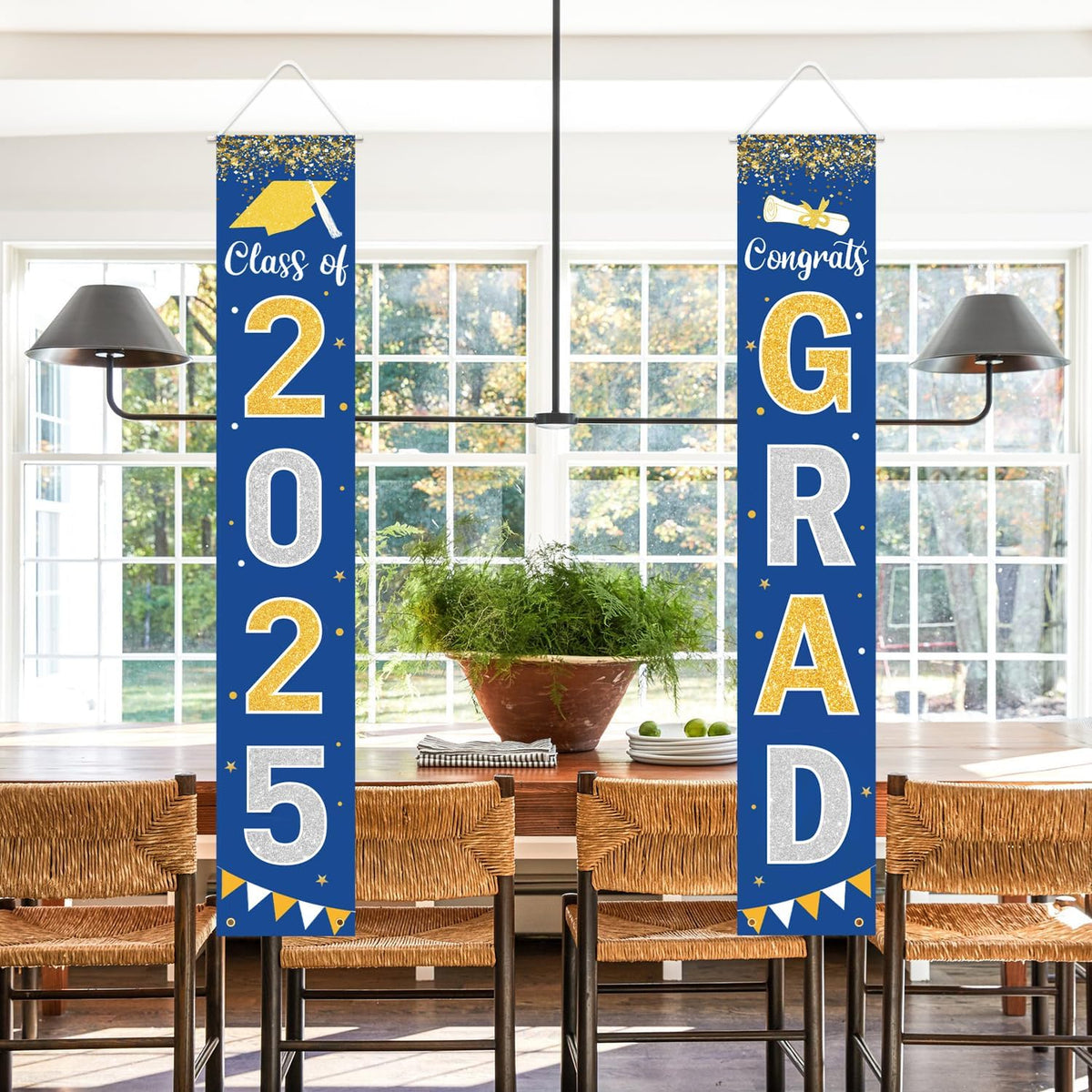 Graduation Decorations 2025 GRAD Banner Blue Porch Door Sign Welcome Banner For Indoor Outdoor Wall Graduation Decorations Class of 2025