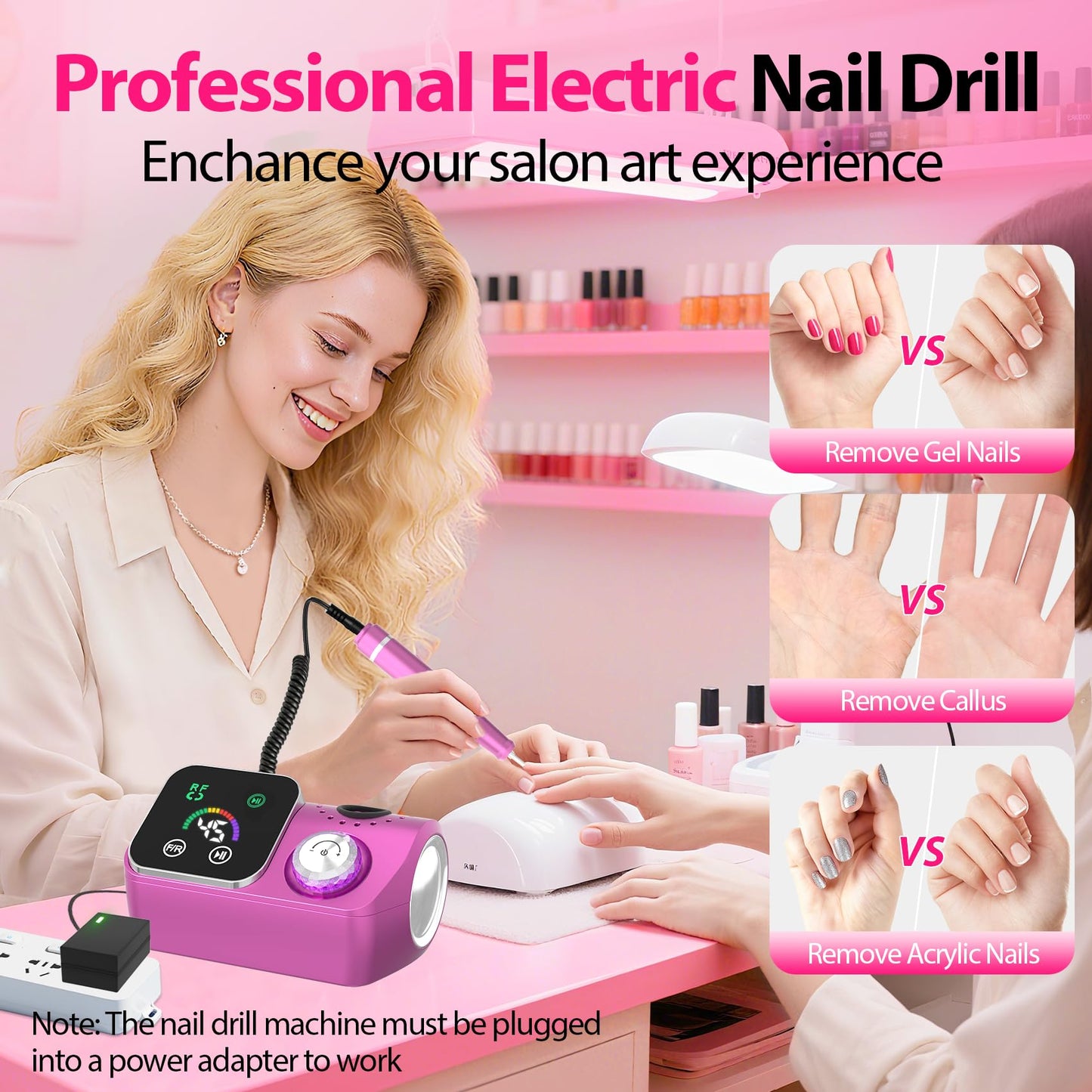 PYVOLA Professional Electric Nail Drill E-File Machine - 45,000 RPM Corded Nail Drills Kit with Low Noise & LED Display for Shaping, Removing & Polishing Acrylic Gel Nails for Salon Home