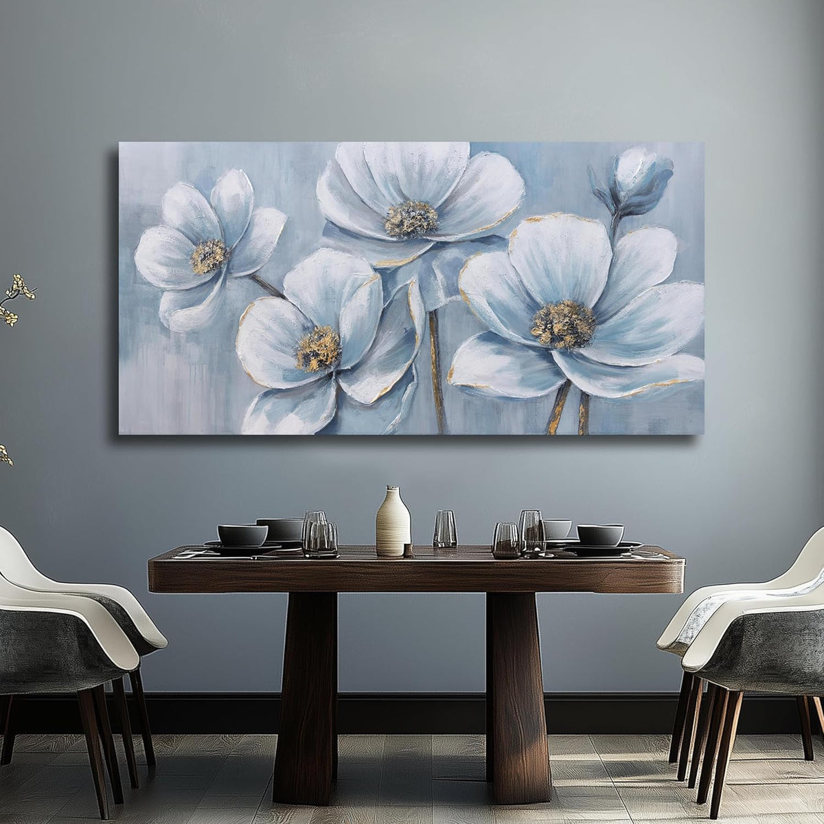 Belmrxne Large Flower Canvas Art Gold Wall Art Aesthetic Wall Decor Trendy Canvas Painting Artwork for Living Room Bedroom Dining Room Office Home Decor 30x60 inch