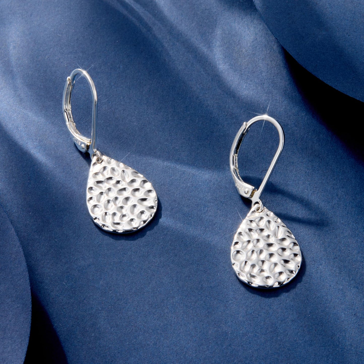 ALEXCRAFT Sterling Silver Teardrop Dangle Earrings for Women Hypoallergenic Silver Earrings Leverback Teardrop Dangling Earring Hammered Drop Dangle Earings for Women Jewelry Gifts