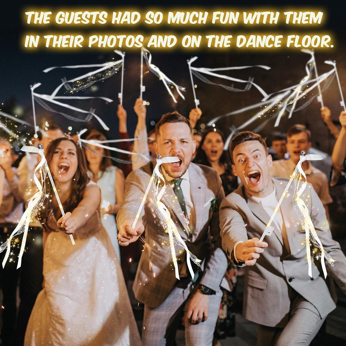 200PCS Light up Wands for wedding, Wedding Wands Streamers with 3 Colorful Flashing Modes, Fairy Wands, LED Silk Fairy Wand with Bells for Wedding, New Year, Thanksgiving, Concert