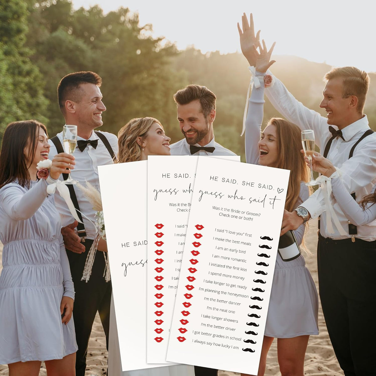 Bridal Shower Games, He Said She Said, 25Pcs 4x9inch Minimalist White Double-Sided Bridal Game Cards, Wedding Shower Games for Guests, Engagement Bachelorette Party Supplies - A12