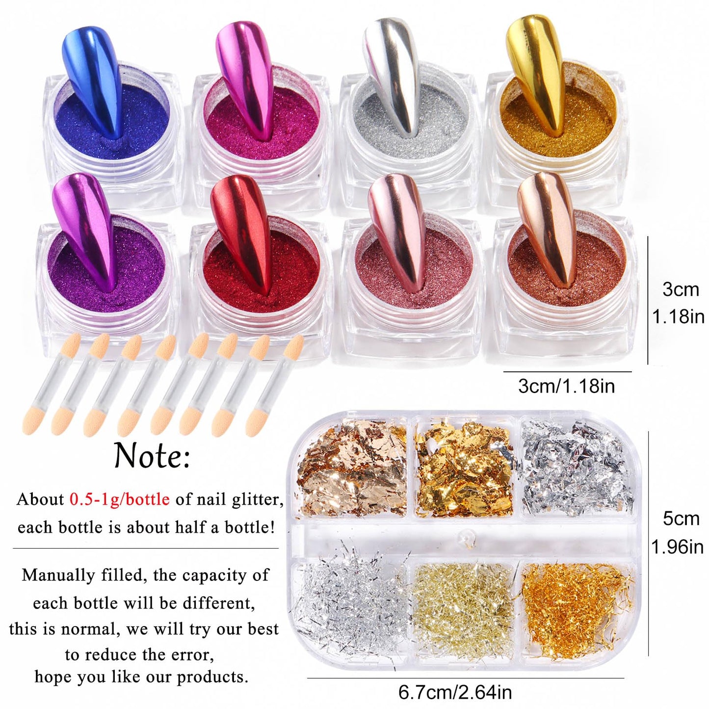 Metallic Chrome Mirror Nail Art Powder Set, Gold Silver Nail Foils Gorgeous Nail Glitter Aluminum Sequins Holographic Glitter Powder Pigment for Manicure