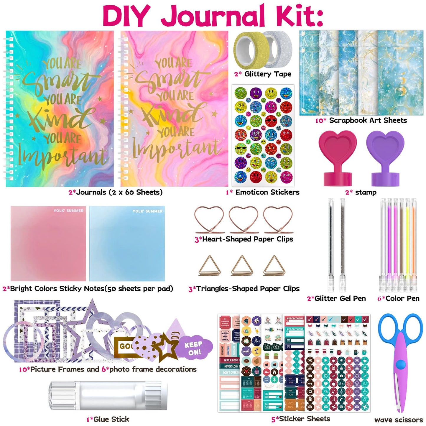 SUPMANGO 2-Pack DIY Journal Kit for Girls Ages 8-14,DIY Journal Set Stationary Birthday Gifts Ideas for Girls,Art Crafts for Tween Kid Scrapbook & Diary Supplies Set