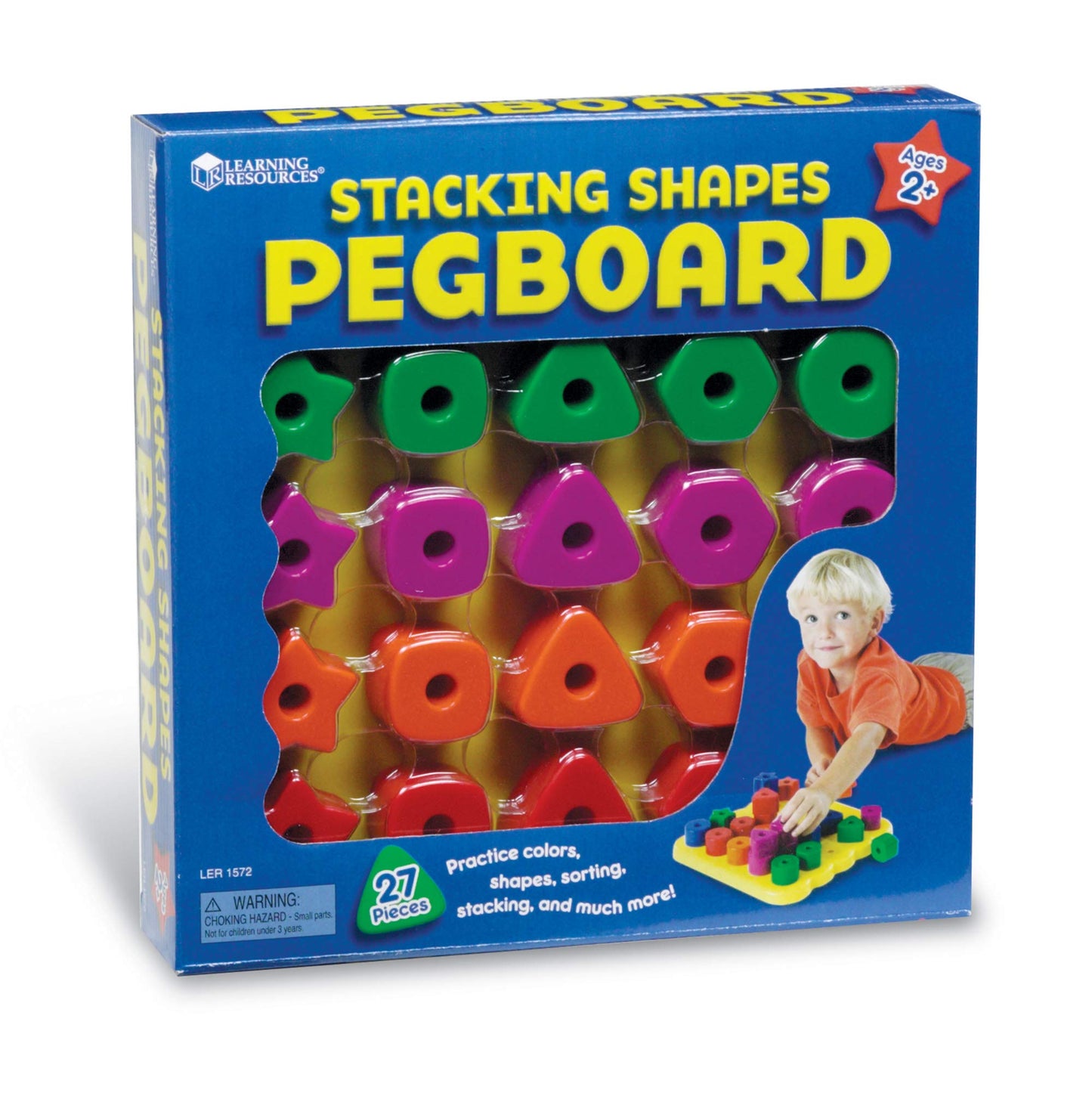 Learning Resources Stacking Shapes Pegboard, Toddler Activity,Fine Motor Toy, Gifts for Boys and Girls, 27 Piece Set, Ages 2+
