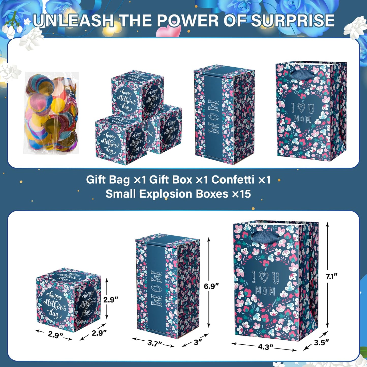 Ranfashiong Mothers Day Surprise Gift Box for Money, DIY Creativity Folding Bounce Explosion Pop Up Cash for Mom, Blue