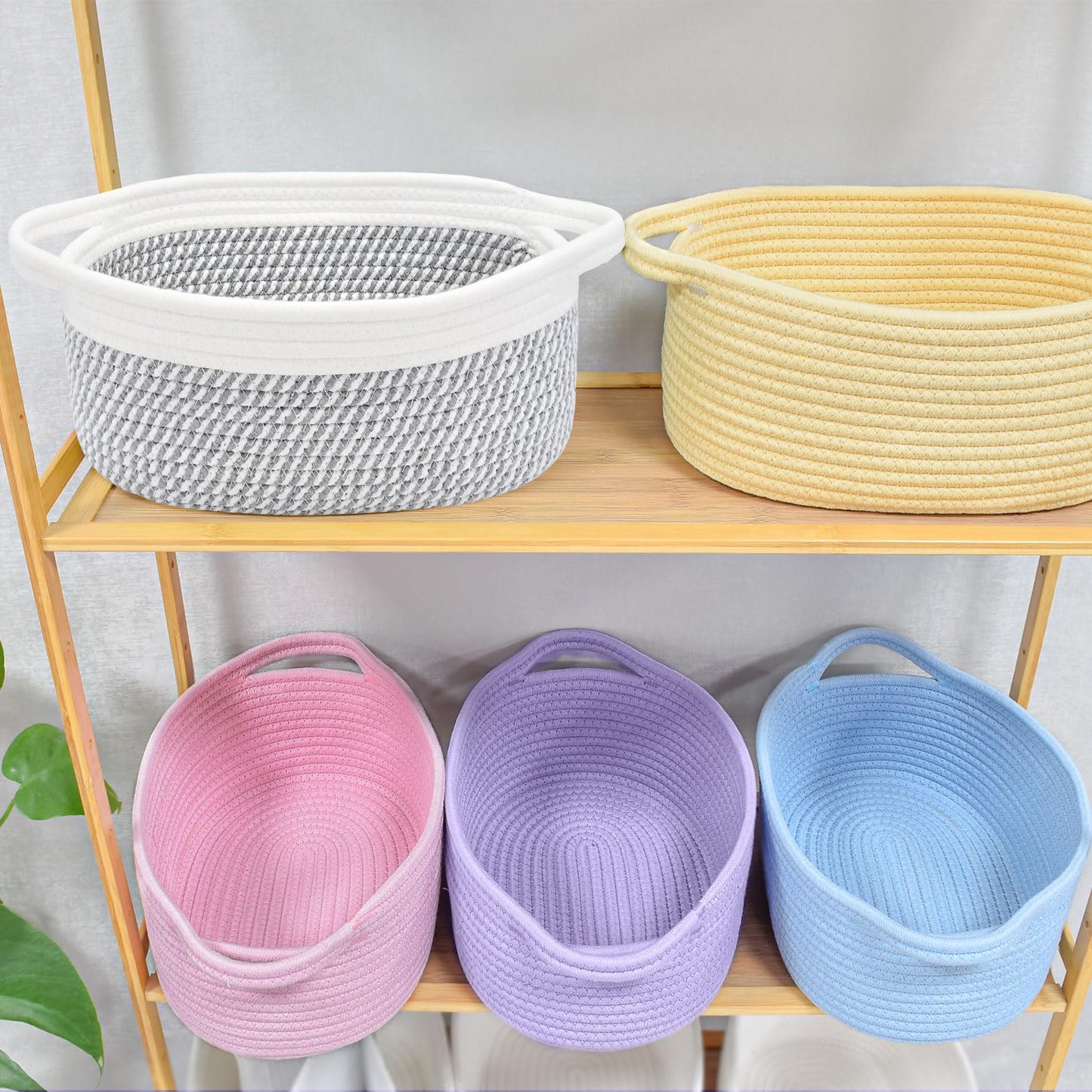 ABenkle Small Basket, 12"x 8" x 5" Cute Small Woven Basket, Rope Room Shelf Storage Basket, Cat Dog Toys Basket Chest Box, Decorative Empty Gift Basket with Handles