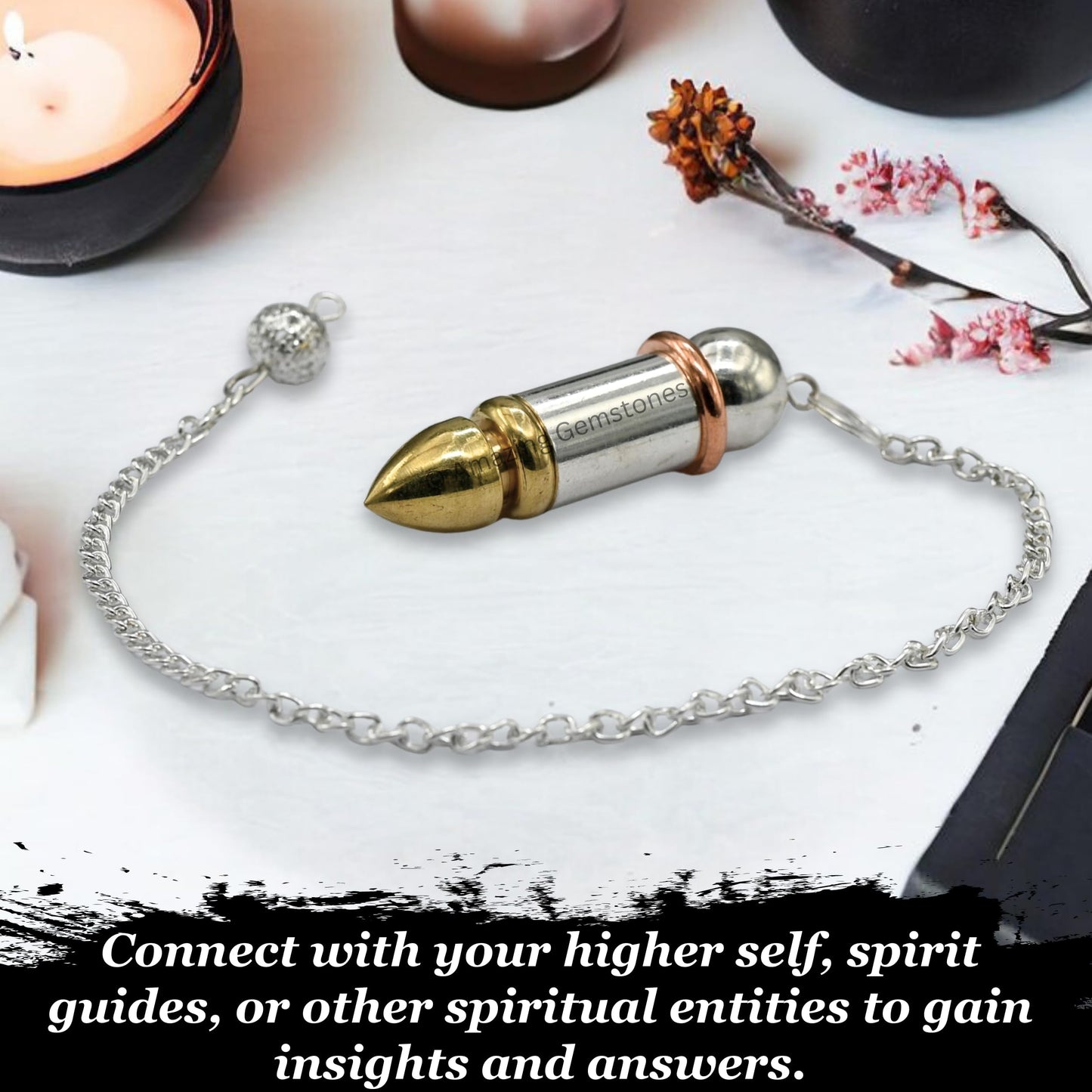Amazing Gemstone Healing Metal Pendulums for Divination, Gold Silver Copper Openable 4 Piece Bullet Steel Copper Pendulum High Energy Pendulo de Bronce Pendulos de Mesa MP84