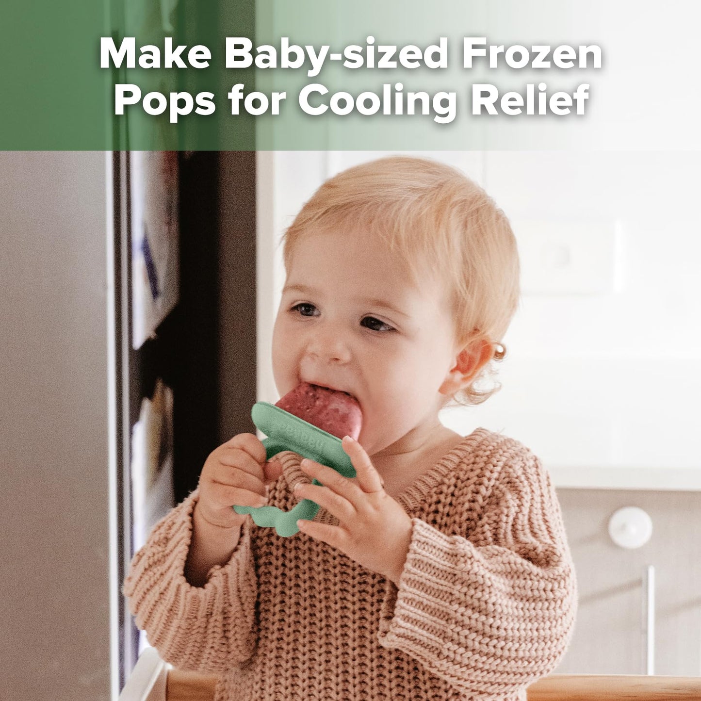Haakaa Chilly Monster Breastmilk Popsicle Molds, Silicone Popsicle Molds for Baby Teething Relief, BPA Free Frozen Breast Milk Teether Popsicle Maker & Ice Pop Molds for Infant 6m+ (Blush + Pea Green)