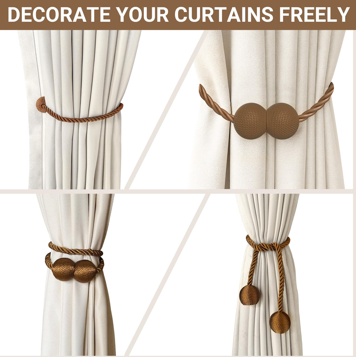 Magnetic Curtain Tiebacks Dark Brown 4pcs