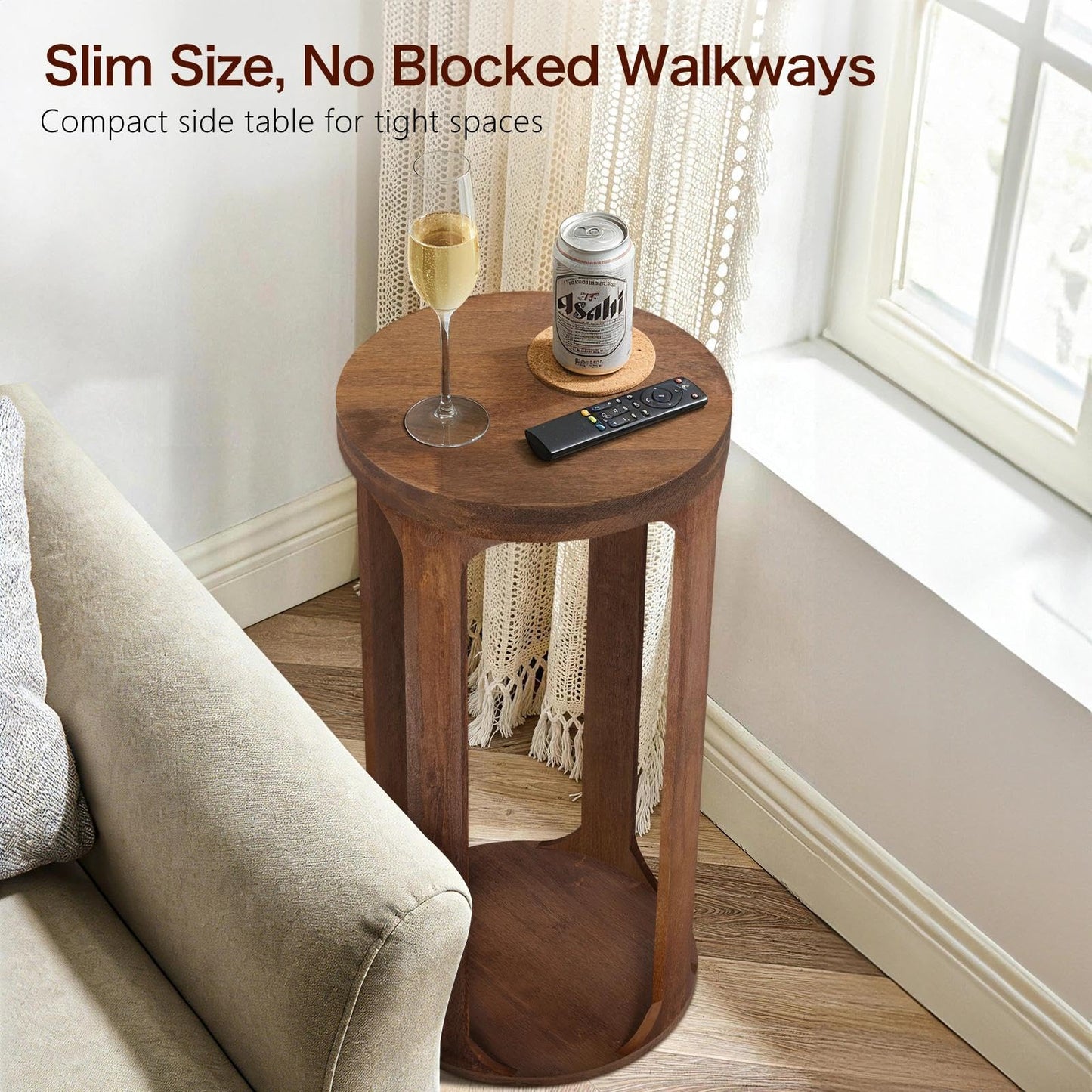 GIFTTROVE Wooden Drink Table, Pedestal Round End Table, Walnut Brown Nightstand Accent Tables, Small Side Tables for Living Room Plant Stand, Bedroom, 12" x 24"