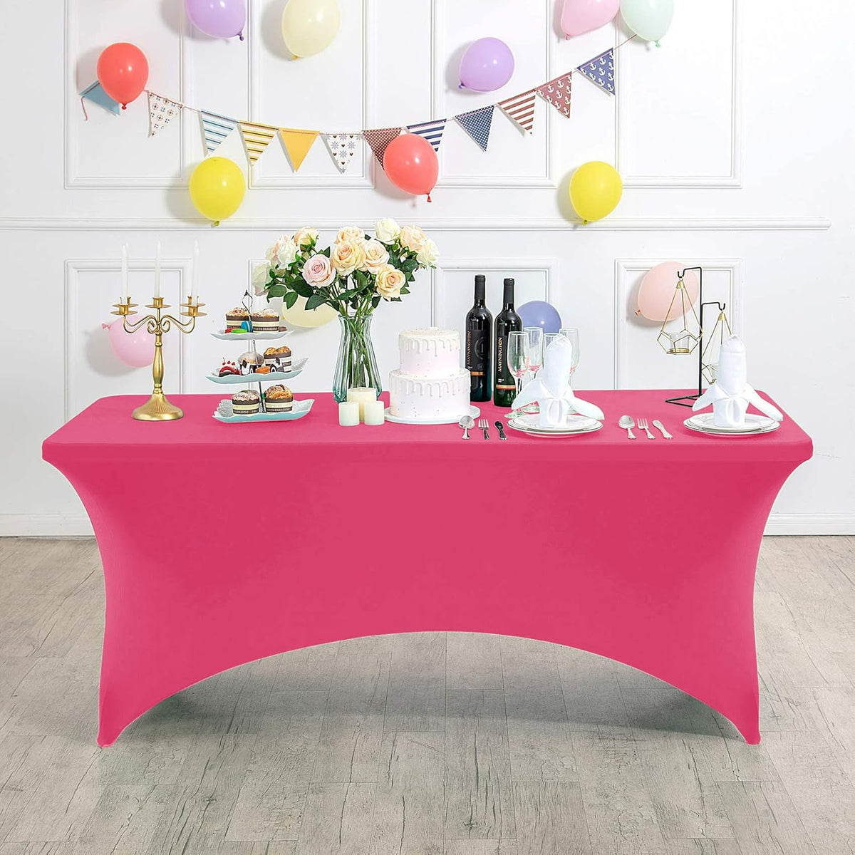 Spandex Table Cover for 6Ft or 4fT or 8ft Table Universal Fitted Stretch Tablecloth for Party, Banquet, Wedding and Events-Hot Pink