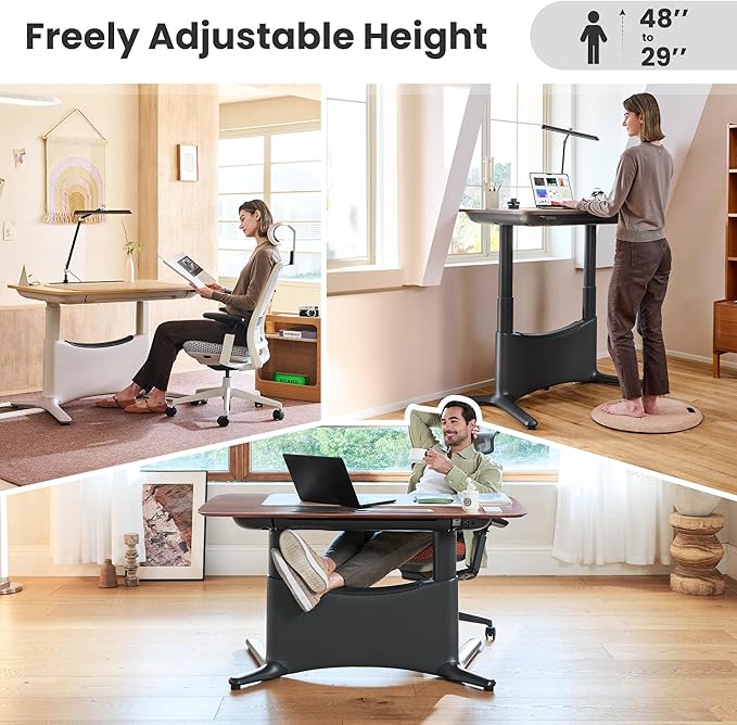 COLAMY Electric Standing Desk, Whole-Piece Gaming Desk with Dual Motors, Ergonomic Footrest, Drawers for Storage, Adjustable Height Sit-Stand Desk for Home Office (Veneer Desktop, Black Oak + Black)